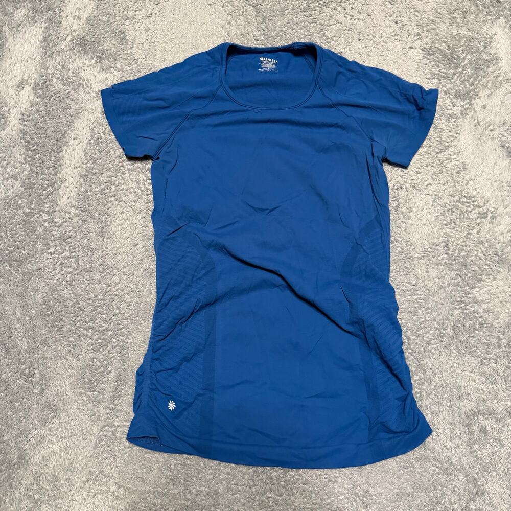 Athleta Shirt Womens Large Blue Speedlight Seamless Short Sleeve